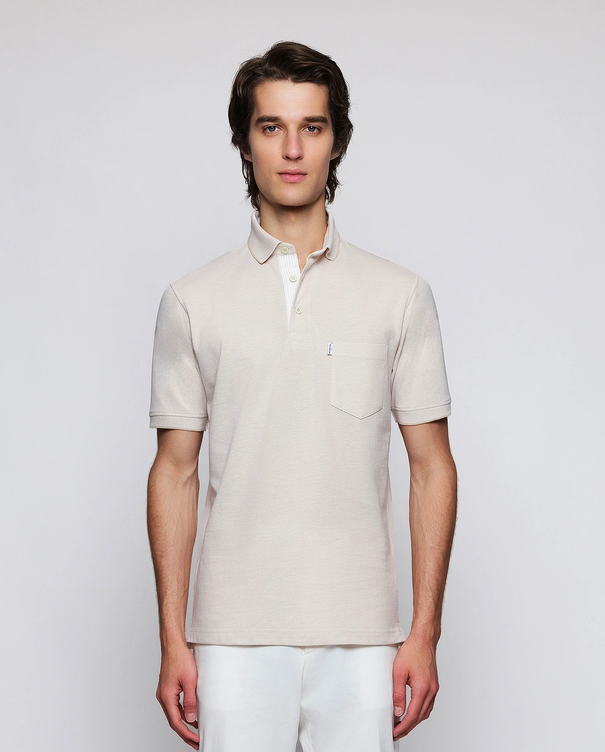 Polo beige de piqué con ribete al tono - Image 2