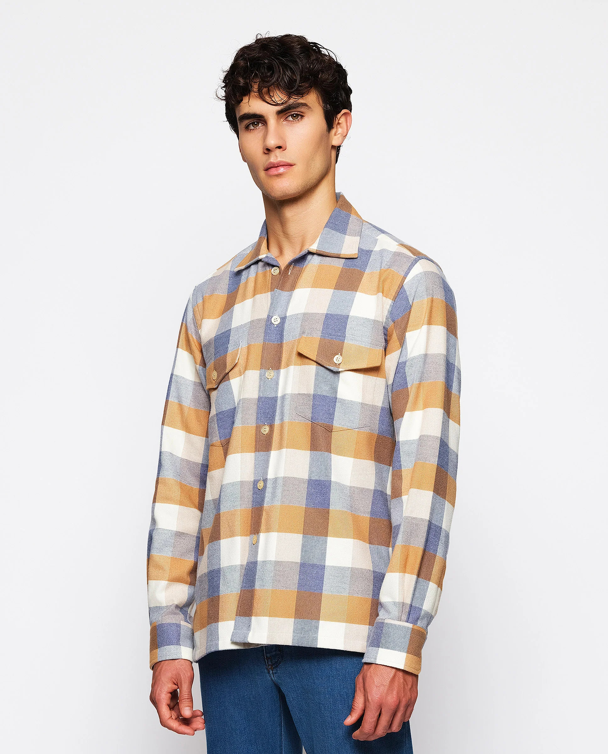 Sobrecamisa big&tall cuadros azules y beige de franela - Image 2