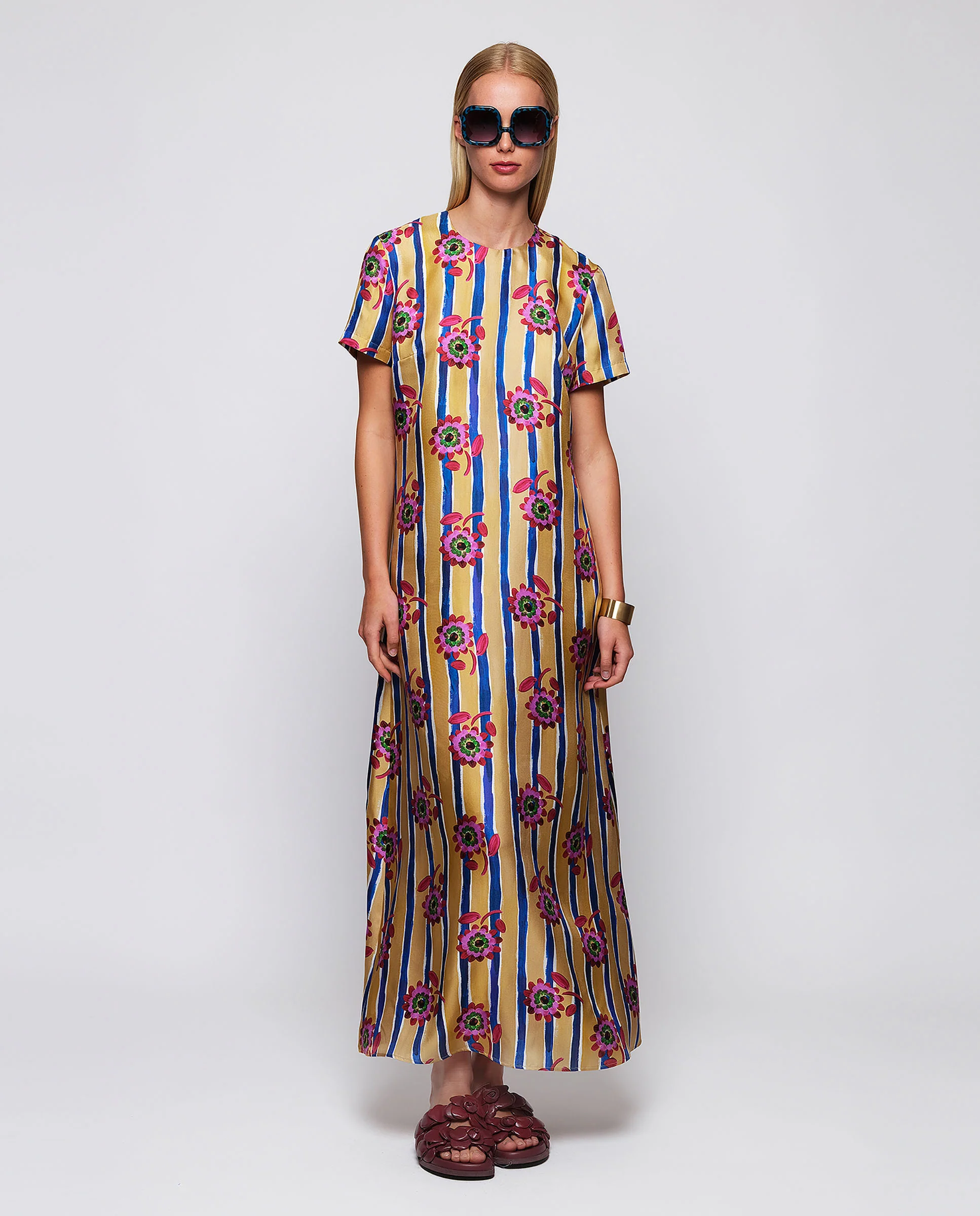 Vestido estampado floral con rayas de seda - Image 3