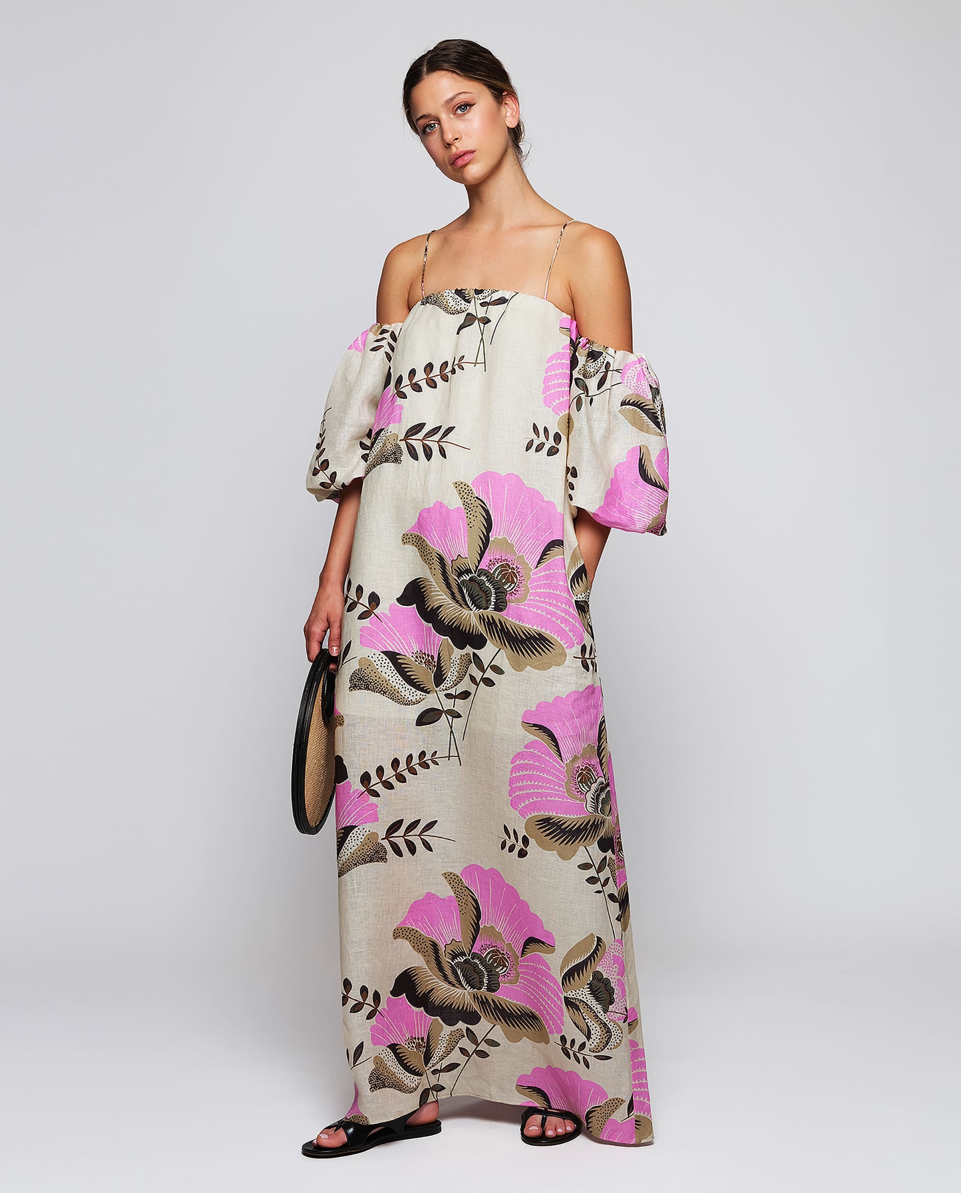 Vestido largo estampado floral de lino - Image 3