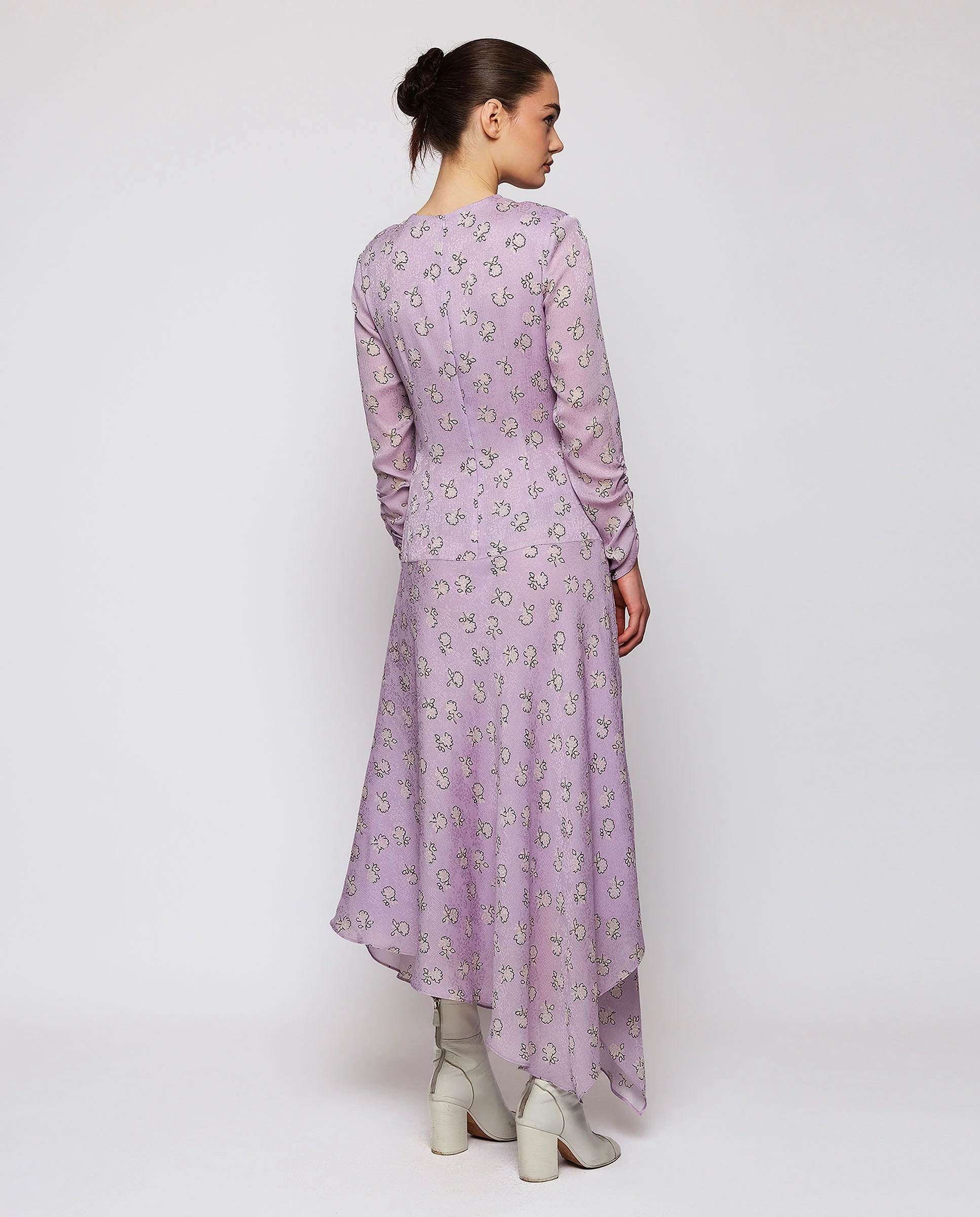 Vestido malva jacquard estampado floral - Image 3