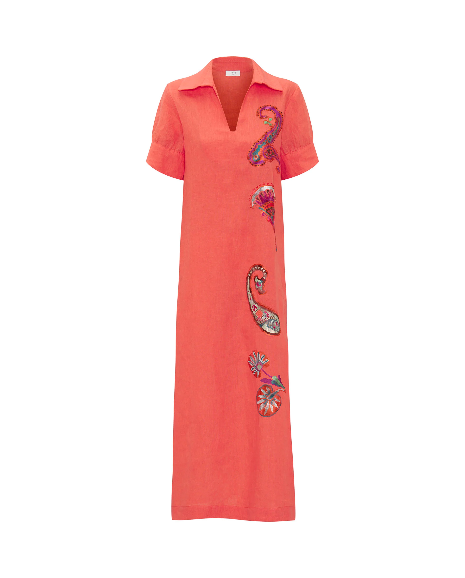 Vestido naranja bordado paisley de lino - Image 4