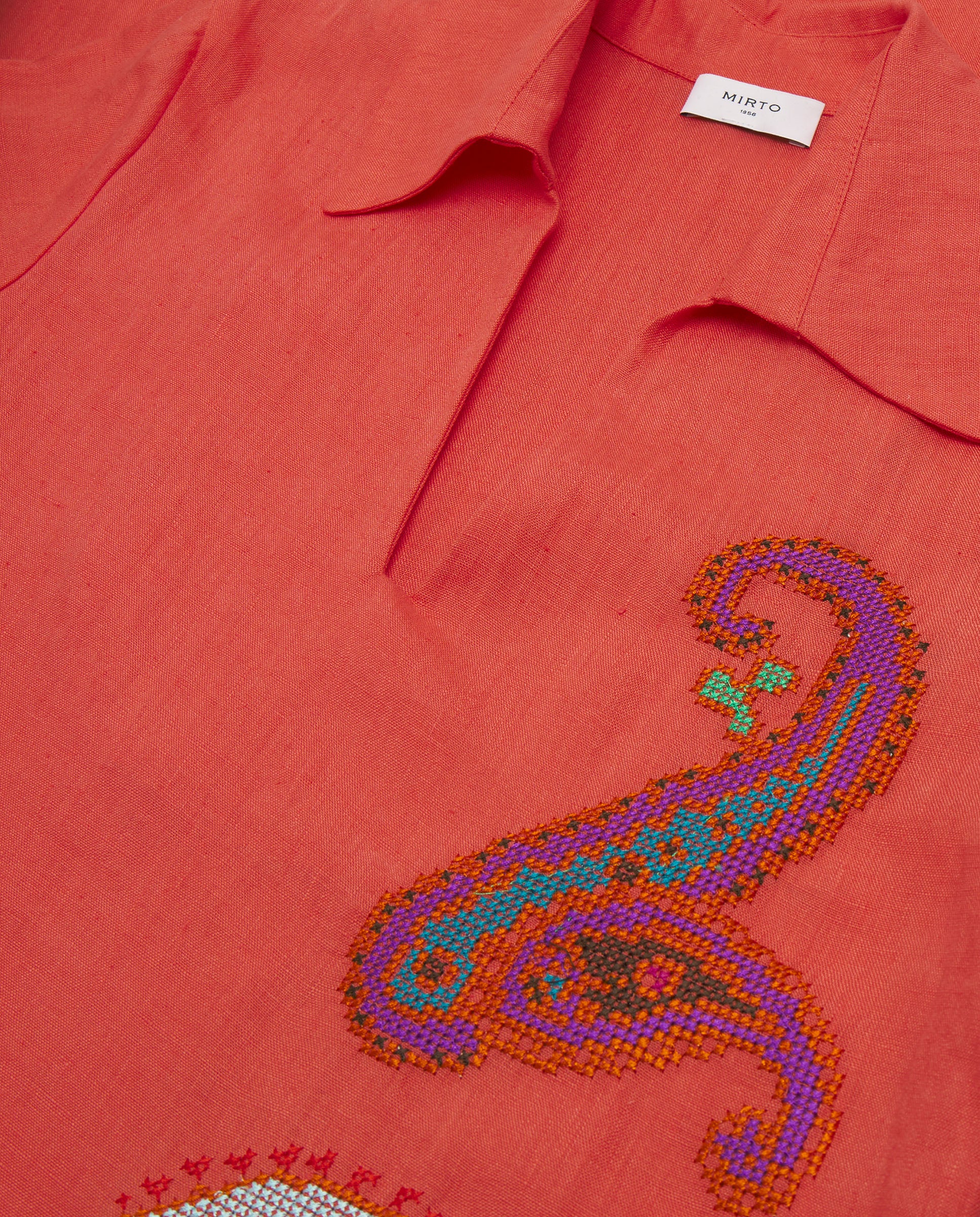 Vestido naranja bordado paisley de lino - Image 5