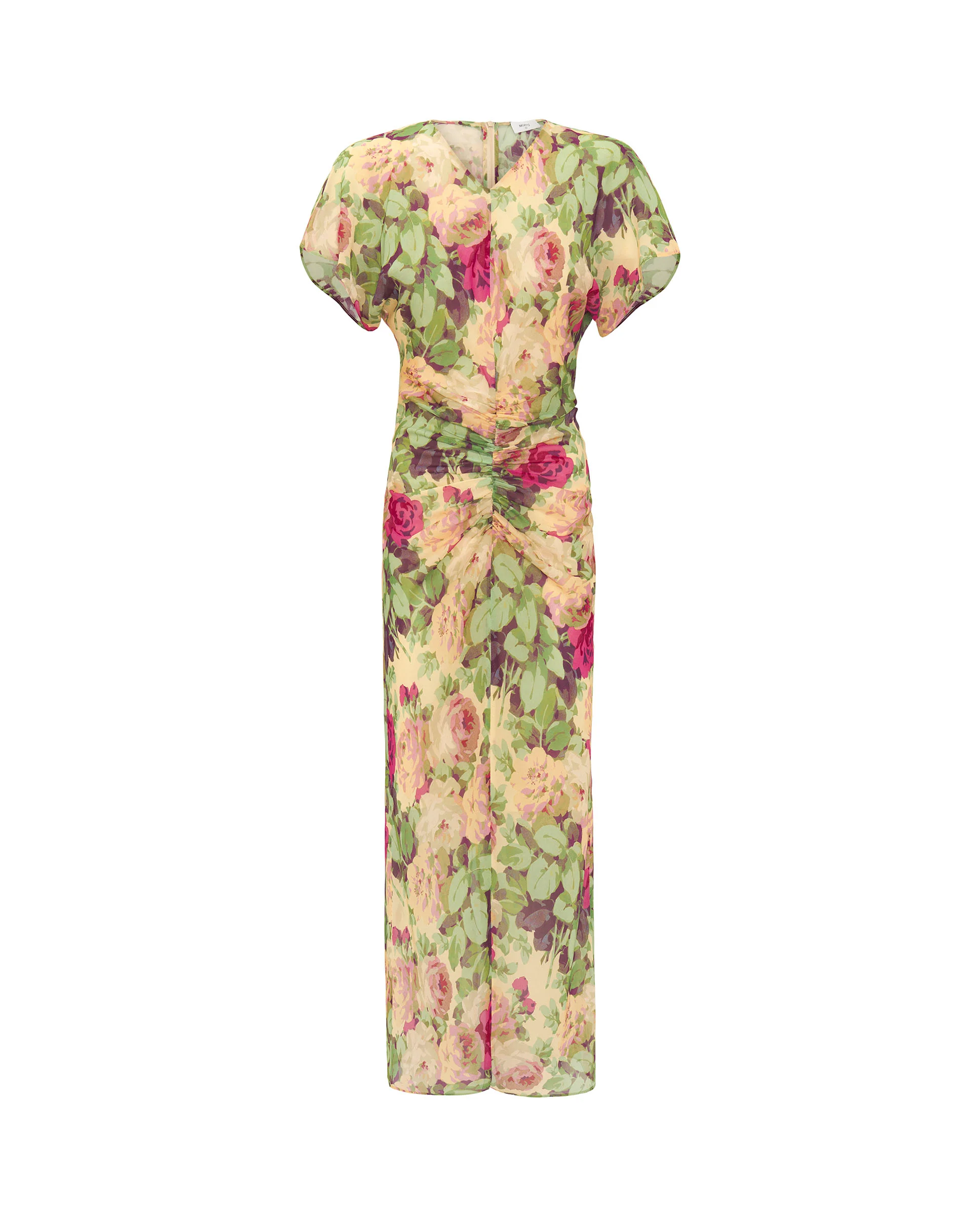 Vestido rosa drapeado de gasa estampado floral - Image 4