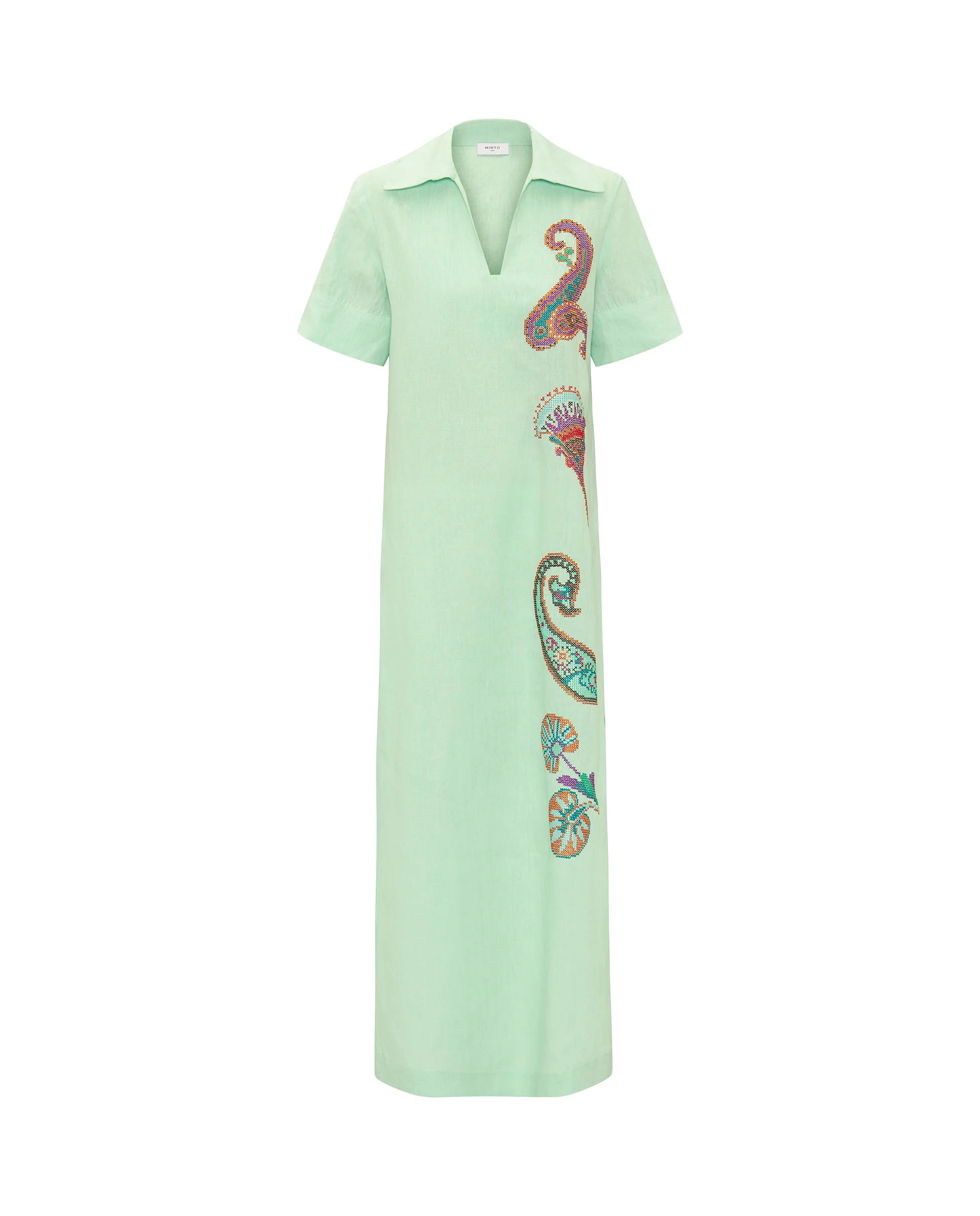 Vestido verde bordado paisley de lino - Image 4